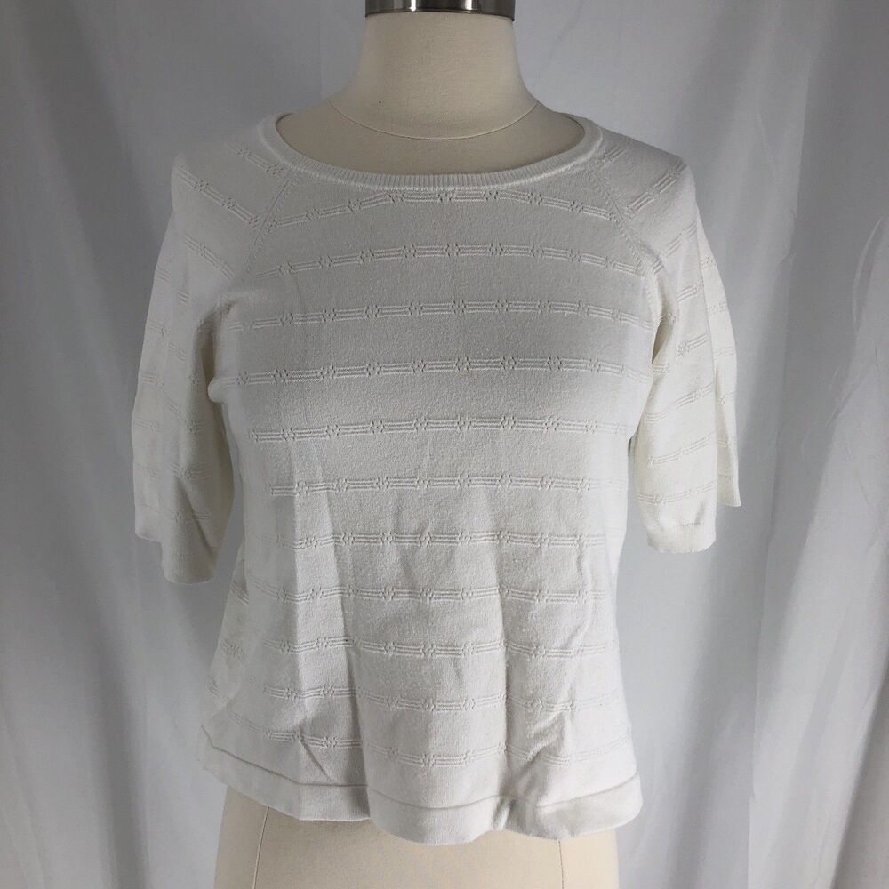 Adrianna Papell Women's Shirt Sweater Size S Short Sleeve White Color Round Neck